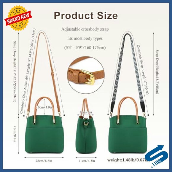 Genuine Leather Bucket Bag with 2 Straps, Spacious Shoulder Purse - Picture 6 of 8
